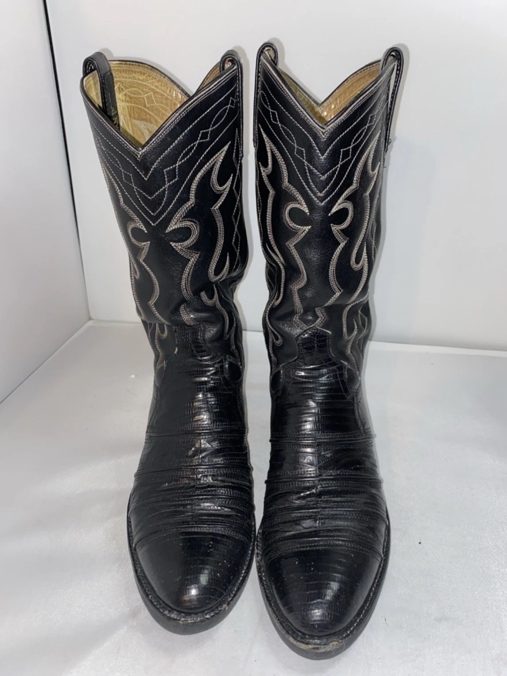 GOOD Used- Dan Post Black Lizard Leather Cowboy Boots Size 8 D